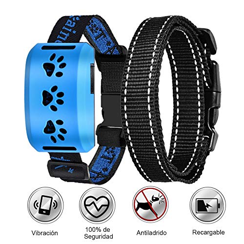 Collar Ladridos Perro - Correa Antiladridos Sonido/Vibración/Sensibilidad, Collar Antiladridos para Perros Pequeños Medianos Grandes, Collar Recargable Viene con 2Nylon Luminosos Intercambiable Correa