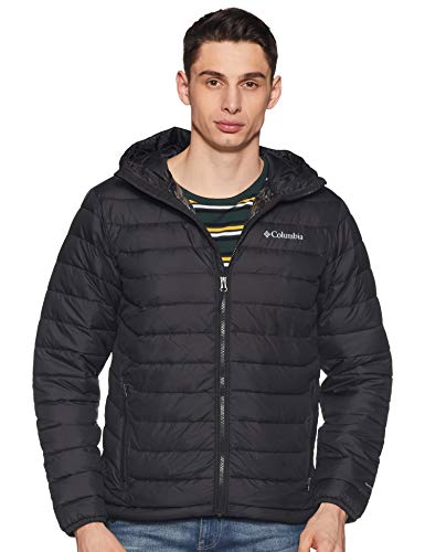 Columbia Powder Lite Hooded Chaqueta De Plumón con Capucha, Hombre, Negro (Black), M