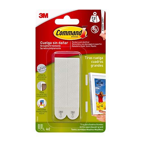 Command 17206 Pack de 8 tiras para cuadros grandes color blanco, Set de 8 Piezas