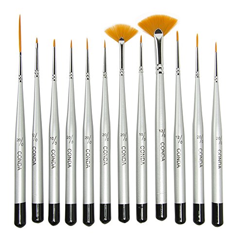 Conda Fine Detail Paint Brush Set - 12 Miniature Paint Brush for Detailing & Art Painting - Acrylic, Watercolor, Oil,Models, Airplane Kits, Nail Artist Supplies