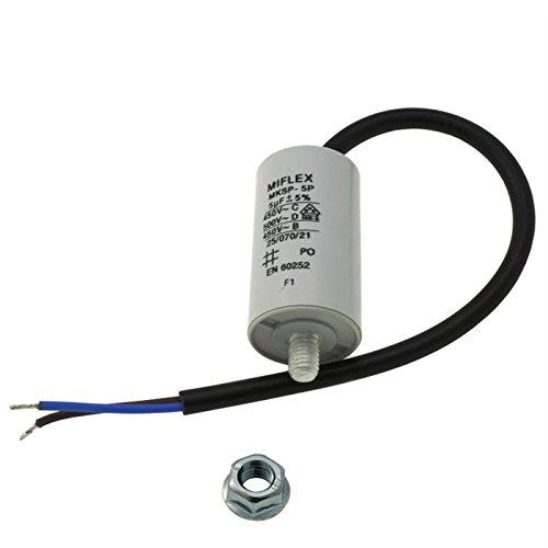 Condensador de Arranque del Motor, 5 µF, 450 V, 30 x 53 mm, Cable M8, Miflex