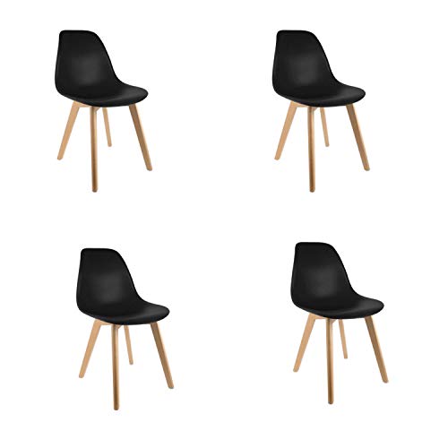 Conjunto de 4 sillas de Comedor con Patas Eiffel en Madera Maciza Sillas de Cocina Retro para Sala de Estar Oficina de diseño Europeo (Negro)