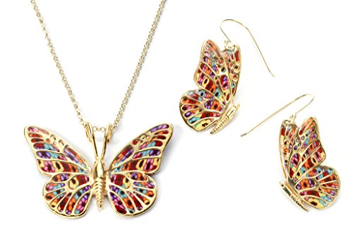 Conjunto de pendientes y collar de oro con mariposas - Joya millefiori para mujer - Dijes en arcilla polimérica - Regalo romántico para ella hecho a mano