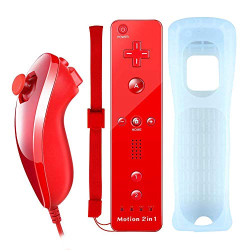 COOLEAD 2 en 1 Motion Plus Mando a Distancia y Nunchuk para Wii y Wii U Control Remoto Motion Plus y Nunchunk con Funda de Silicona y Muñequera