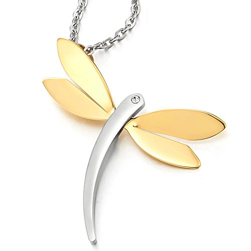 COOLSTEELANDBEYOND Precioso Oro Plata Libélula Colgante con Zirconio Cúbico, Collar de Mujder Niñas, Acero Inoxidable, Cadena 50CM COOLSTEELANDBEYOND Precioso Oro Plata Libélula Colgante con Zirconio Cúbico, Collar de Mujder Niñas, Acero Inoxidable, Cadena 50CM