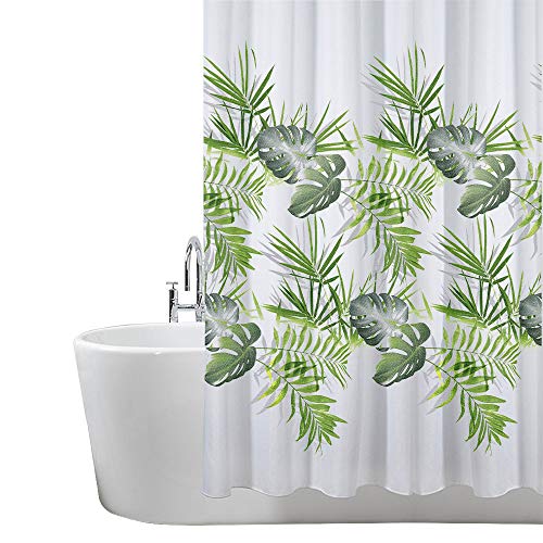 Cortina de ducha ANSIO, Patrón de hojas: verde palma., 180 x 180 cm