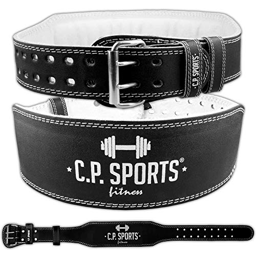 C.P. Sports Cinturón para levantamiento de peso (piel, Negro Cinturón de entrenamiento