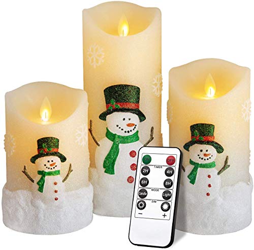 CREASHINE Velas LED sin llama, conjunto de velas parpadeantes con efecto de cera real de marfil, velas con pilas de control remoto con temporizador, 4 "5" 6 "paquete de 3