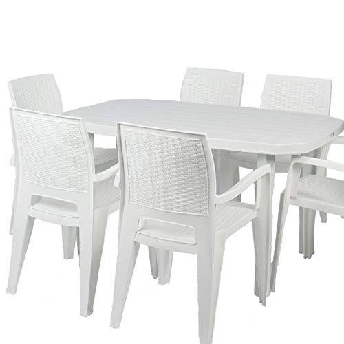 CREVICOSTA QUALITY MARK MARCAS DE CALIDAD Conjunto Silla Caribe Mesa Viana RECTANGUALAR 6 PLAZAS. Resina Blanco