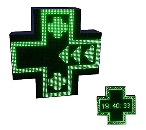 Cruz de farmacia luminosa LED programable con sonda de temperatura/Color verde/Doble cara/Cruz electrónica para anunciar su farmacia (Cruz 64x64 cm (Programación por WiFi))