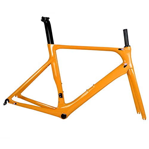 Cuadro de bicicleta de carretera de carbono completo DI2 y maquinaria de bicicleta de carretera de carbono BB86 50.5/53/56 cm Garantía de 2 años (Naranja),53cm