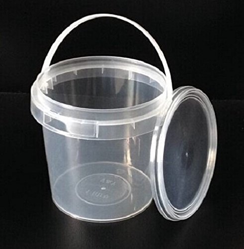 Cubos de plástico de 1 litro, contenedores para manipulación, tapas de grado alimenticio, transparentes, 1000 ml, fabricado en Europa