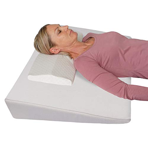 Cuña de Cama Ortopédica + Almohada anti-estrés! Cojín de Respaldo para Cama/Bucco/Sofa - Almohada de Elevación 90 x 60 cm; altura 12 cm (blanco)