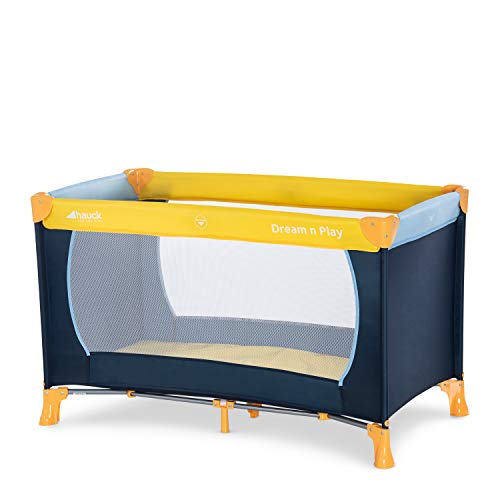 Cuna de viaje Hauck Dream N Play / incluye colchón y bolsa / 120 x 60 cm / desde el nacimiento / portátil y plegable, azul marino amarillo (azul, amarillo)