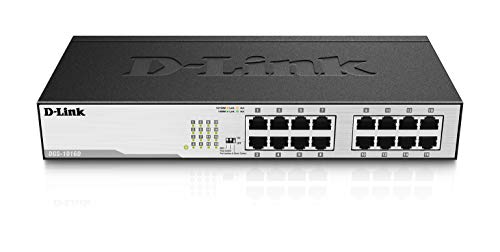 D-Link DGS-1016D/E - Switch 16 puertos Gigabit 1000 Mbps, LAN RJ-45, sin gestión, 1000 Mbps por puerto, carcasa metálica, montaje en rack para pymes, negro y plata