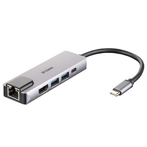D-Link DUB-M520 - Hub USB tipo C, 5 en 1, adaptador USB C con HDMI 4K y 1080p, 2 puertos USB3.0/USB2.0, 1 puerto USB C de carga hasta 60W y datos