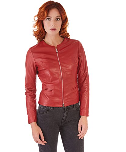 D'Arienzo - Chaqueta italiana de piel para mujer, color rojo, enroscado, piel auténtica de napa, fabricada en Italia, transparente