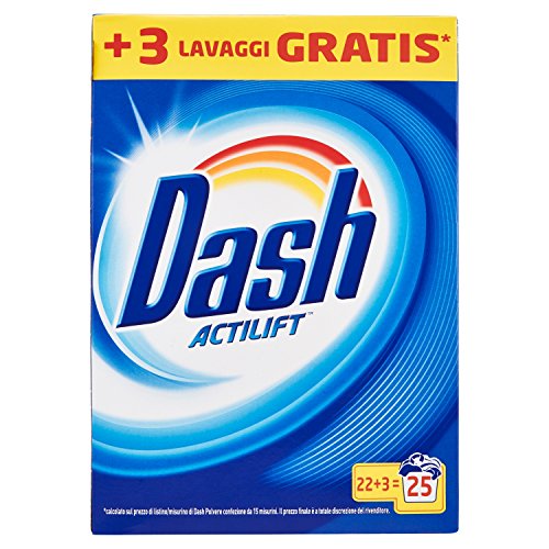 Dash Polvo 25 lavados detergente lavadora para prendas blancas brillantes, elimina la suciedad obstinada en un solo lavado
