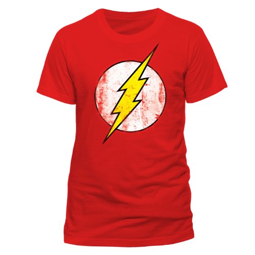 DC Comics - Camiseta de Flash con cuello redondo de manga corta para hombre, Rojo, Large DC Comics - Camiseta de Flash con cuello redondo de manga corta para hombre, Rojo, Large