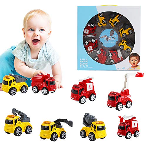 deAO Vehículos de Ciudad a Fricción Conjunto de 8 Camiones de Construcción y Servicio de Emergencias Surtido de Juguete Infantil para Niños y Niñas