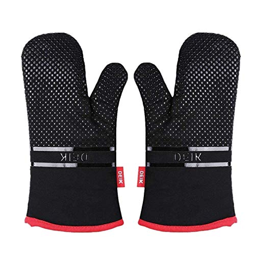 Deik Guantes de Horno, Manopla Horno, Guantes de Cocina Resistentes al Calor un Par de Guantes de Cocina Antideslizante con Silicona para Cocinar, Hornear, Negro Deik Guantes de Horno, Manopla Horno, Guantes de Cocina Resistentes al Calor un Par de Guantes de Cocina Antideslizante con Silicona para Cocinar, Hornear, Negro