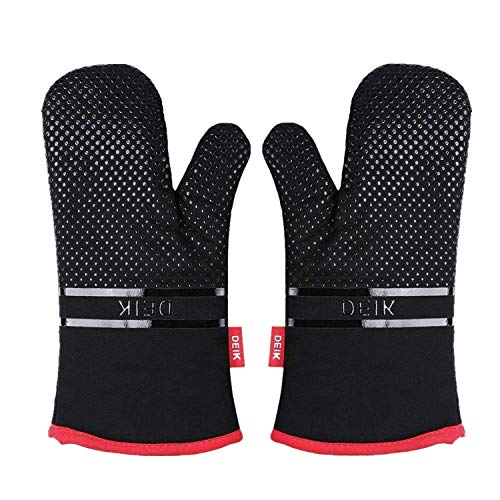 Deik Guantes de Horno, Manopla Horno, Guantes de Cocina Resistentes al Calor un Par de Guantes de Cocina Antideslizante con Silicona para Cocinar, Hornear, Negro