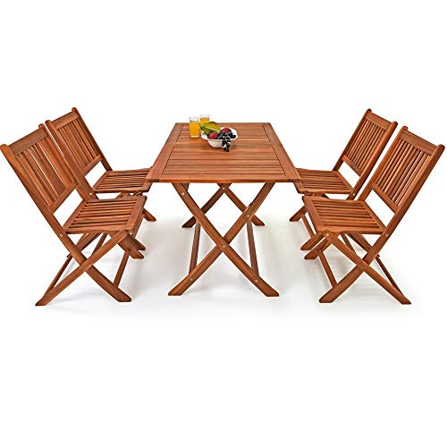 Deuba Conjunto de muebles de Madera de Acacia de jardín "Sydney Light" set de 4 sillas + 1 mesa para Patio plegable