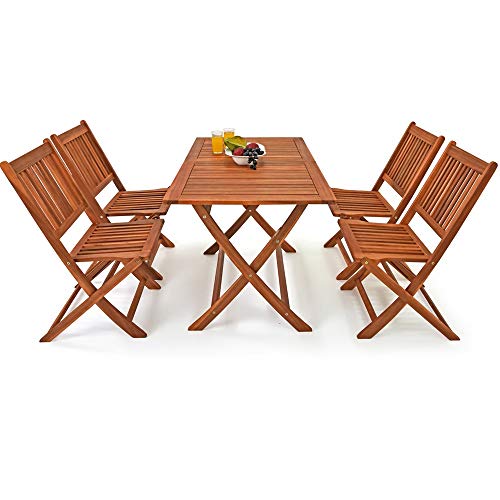 Deuba Conjunto de muebles de Madera de Acacia de jardín "Sydney Light" set de 4 sillas + 1 mesa para Patio plegable Deuba Conjunto de muebles de Madera de Acacia de jardín "Sydney Light" set de 4 sillas + 1 mesa para Patio plegable