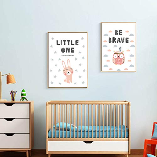 Dibujos Animados Sweet Cute Animals Rabbit Owl Quotes Wall Art Prints Nursery Canvas Paintings Gift Poster Pictures Kids Room Home Decor 50 * 70cm