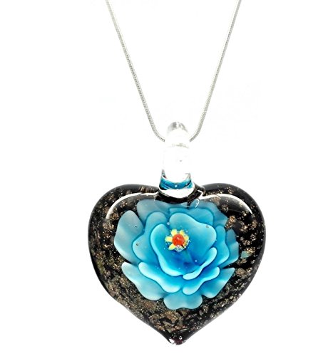 Distintivo de luz decorativa azul flores colgante con forma de corazón de cristal de Murano veneciano/collar