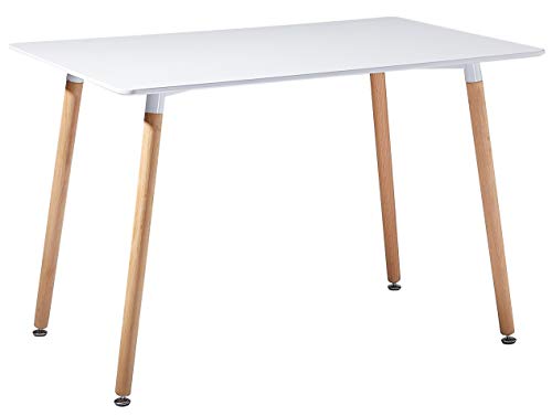 DORAFAIR Mesa de Comedor Rectangular,Estilo Escandinavo Mesa de Cocina y Patas de Madera de Haya,Blanco 110 * 70 * 73cm