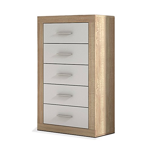 duehome HomeSouth - Sinfonier 5 cajones, Comoda chinfonier Dormitorio Modelo Lara, Color Cambria y Blanco, Medidas: 60 cm (Ancho) x 106,5 cm (Alto) x 39,6 cm (Fondo) duehome HomeSouth - Sinfonier 5 cajones, Comoda chinfonier Dormitorio Modelo Lara, Color Cambria y Blanco, Medidas: 60 cm (Ancho) x 106,5 cm (Alto) x 39,6 cm (Fondo)