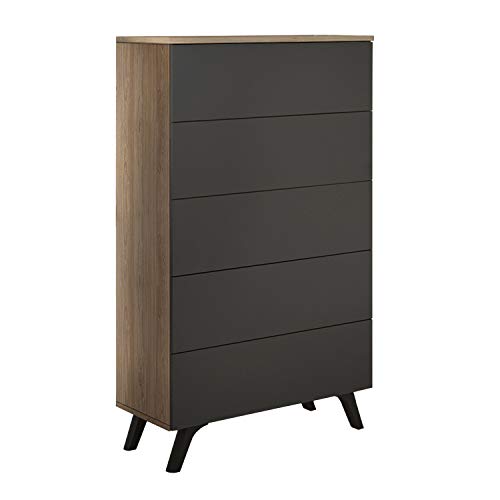 duehome HomeSouth - Sinfonier 5 cajones, Comoda chinfonier Dormitorio Modelo Soto, Color Roble y Grafito, Medidas: 60 cm (Ancho) x 118,5 cm (Alto) x 37,8 cm (Fondo)