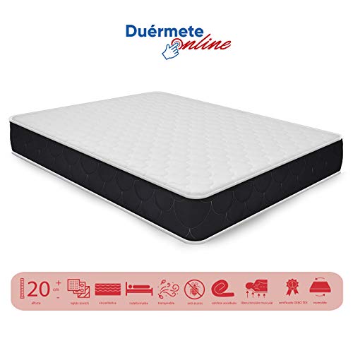 Duérmete Online - Colchón Viscoelástico Pocket Visco Reversible (Cara Invierno-Verano) Firmeza-dureza Alta, Muy Transpirable, 90x200 Duérmete Online - Colchón Viscoelástico Pocket Visco Reversible (Cara Invierno-Verano) Firmeza-dureza Alta, Muy Transpirable, 90x200