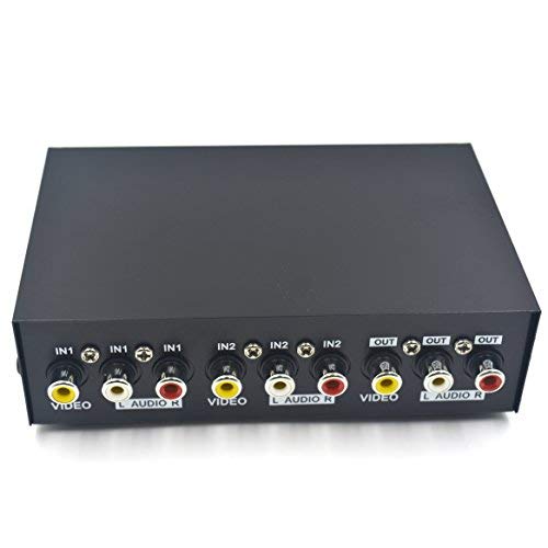 Duttek conmutador AV de 2 Puertos conmutador RCA 2 en 1 Salida de Video Compuesto L/R Caja de selección de Audio para Consolas de Juegos DVD STB