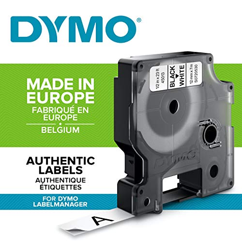 DYMO D1 - Etiquetas Auténticas, Impresión Negra sobre Fondo Blanco, 12 mm × 7 m, Autoadhesivas para Impresoras de Etiquetas LabelManager