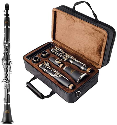 EastRock Clarinete Bb níquel 17 llaves para clarinete de estudiantes principiantes con 2 barriles, funda, boquilla