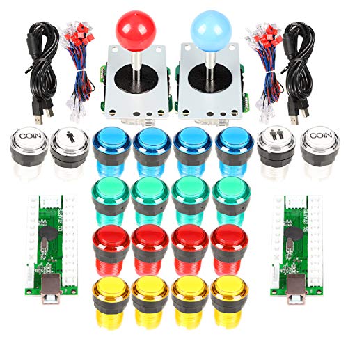 EG STARTS 2 Player Classic Arcade DIY Kit USB Encoder to PC 2x 5 Pin Joystick Games + 16x 30mm 5V LED Botón iluminado 1 + 2 jugadores Botones de monedas para Raspberry Pi 1 2 3 3B Mame Fighting Stick