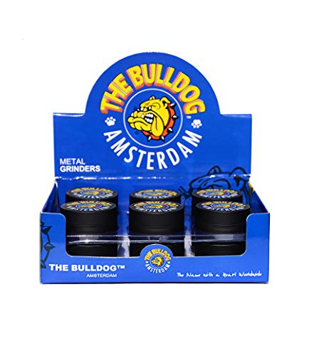 El Bulldog Amsterdam Grinder Especias, Tabaco, Hierbas Grinder Metálico con Polen Colector 2" - Hecho de Duradero Aleación de Zinc- 2 Piezas - Dientes en Forma de Diamante (Negro)