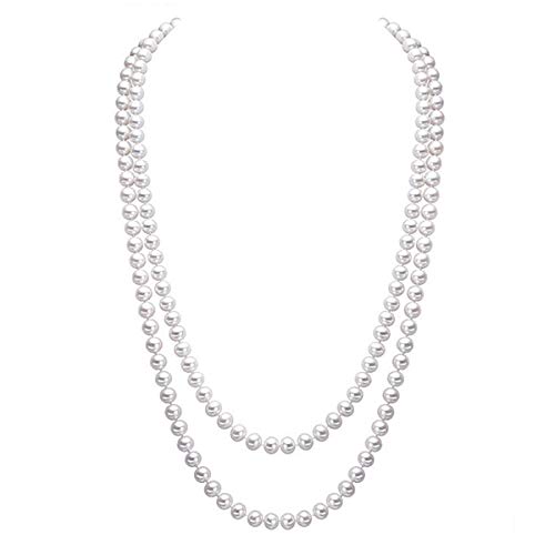 Elegante collar largo para mujer con cadena de cuentas de perlas artificiales, de la marca Merdia