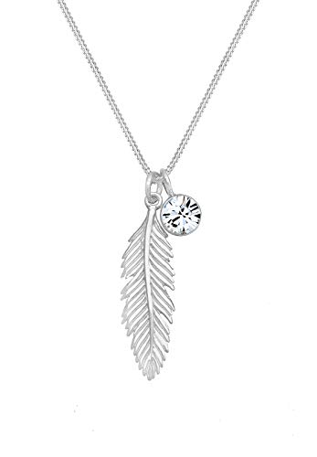 Elli Collares colgante boho de plumas para mujer, con cristal Swarovski® en plata de ley 925