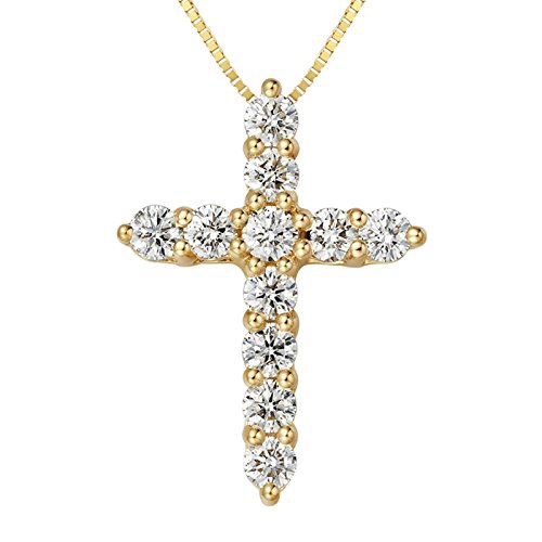 Epinki Mujer Oro 18K Collar Cruzar Colgante Collar de Diamante Joyería Nupcial Oro con 0.55Ct Diamante