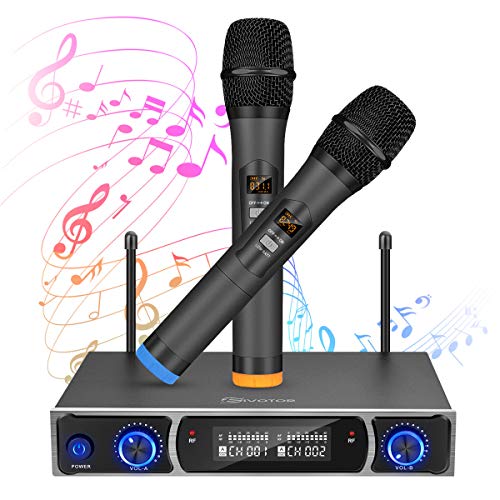 Equipo de karaoke, EIVOTOR UHF Sistema de Micrófono con 2 Micrófono Dinámico Conjunto de Micrófono Inalámbrico con pantalla LED Micrófono de Mano de 50 Canales para Kareoke, Fiesta, Conferencia, Boda