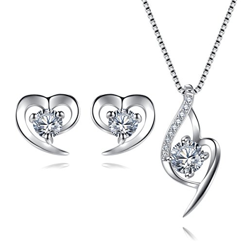 EVERU Conjunto de Joyas Corazón de Plata 925 para Mujeres, Juego de Collar y Aretes Brillante Circonita Regalos Originales con Hermosa Caja Regalo