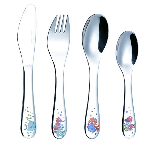 Exzact Cubertería Infantil 4 Pieza para niños de Acero Inoxidable - 1 x Cena Cuchillo, 1 x Cena Tenedor, 1 x Cena Cuchara, 1 x Cuchara pequeña - Adorables Criaturas del Mar (Mar) Exzact Cubertería Infantil 4 Pieza para niños de Acero Inoxidable - 1 x Cena Cuchillo, 1 x Cena Tenedor, 1 x Cena Cuchara, 1 x Cuchara pequeña - Adorables Criaturas del Mar (Mar)