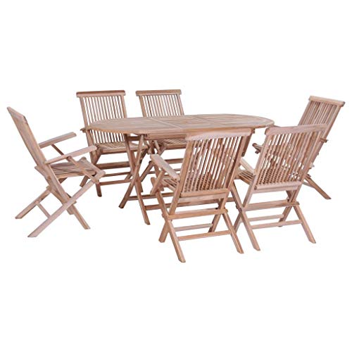 Festnight- Conjunto de Muebles de Comedor Mesa y Silla de Teca Maciza de Jardin Plegable 7 Piezas