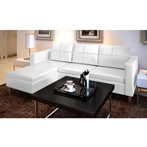 Festnight Sof¨¢ de Piel con 3 Asientos Blanco 188 x 122 x 77 cm