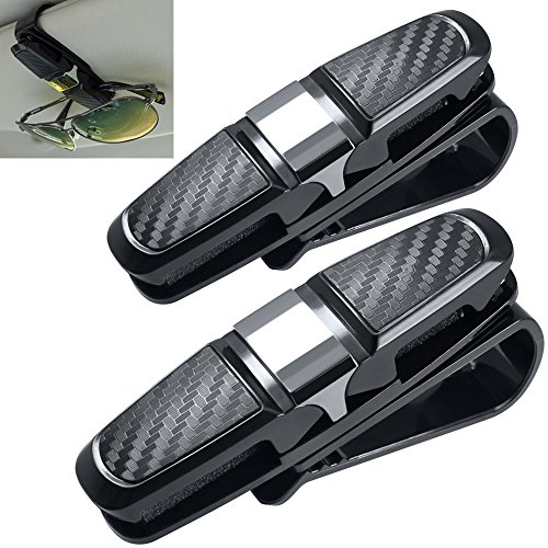 FineGood Pack de 2 soportes para gafas de sol para coche, gafas de sol clip para tarjetas de crédito, color negro