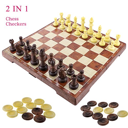 Fixget 2 en 1 juego de ajedrez-12 "x12" Ajedrez de madera y damas conjunto con portátiles plegables de almacenamiento de viaje de ajedrez tablero de juego Fixget 2 en 1 juego de ajedrez-12 "x12" Ajedrez de madera y damas conjunto con portátiles plegables de almacenamiento de viaje de ajedrez tablero de juego