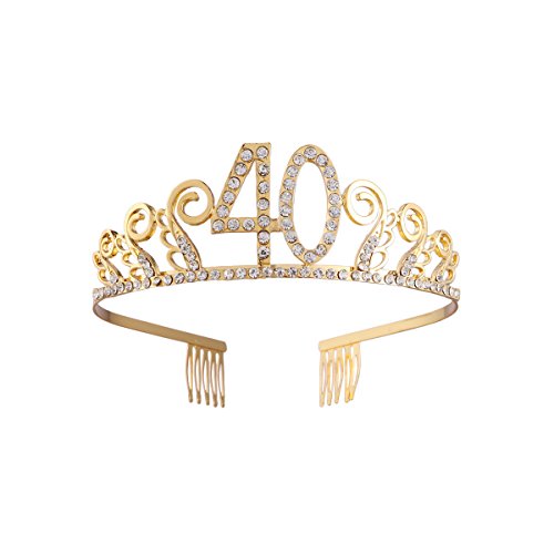 frcolor Corona Cumpleaños 40 Diadem Tiara con pelo peine cristal brillantes regalo de cumpleaños 40 años (Oro) frcolor Corona Cumpleaños 40 Diadem Tiara con pelo peine cristal brillantes regalo de cumpleaños 40 años (Oro)